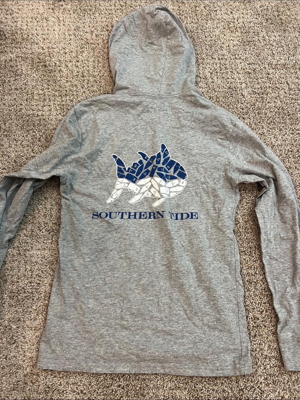 Southern Tide Gray Hoodie with Blue White Fish Graphic